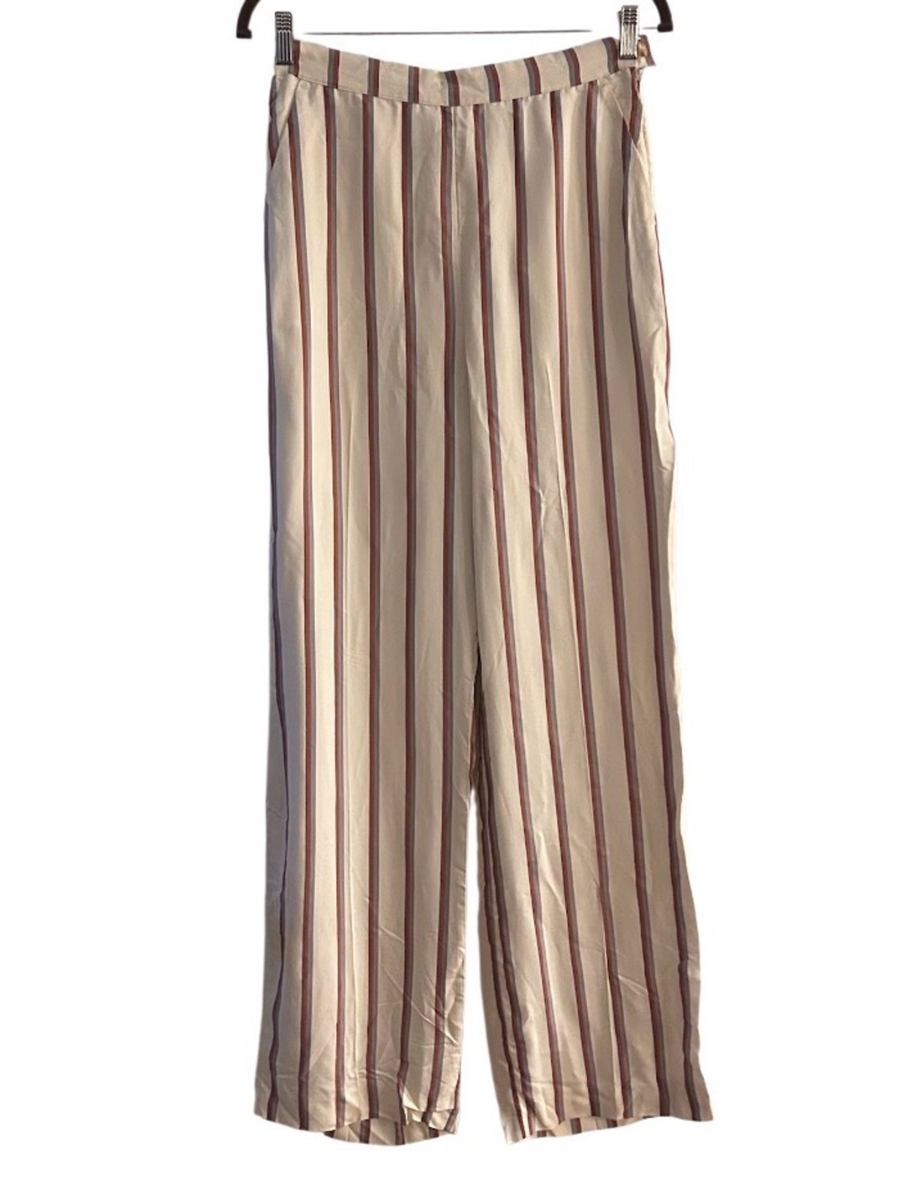 Mango Striped Pants Size Small Cream Wide Leg Flowy Side Zip NEW With Tags